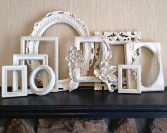 Winter White Wall Frame Gallery - Picture Frames & Open Wall Frames - Set of 9 Oval Rectangle