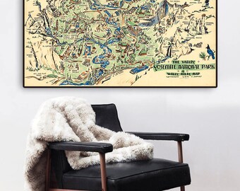 Yosemite map, 1946.The Valley of Yosemite National Park, Yosemite wall art, Yosemite poster, art print.