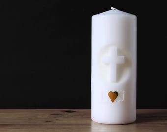 Wedding Candle "Cross and Goldherz." + Initials 20X8