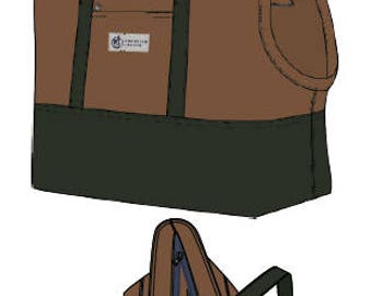 Canvas Pet Tote - Water Resistant Dog Carrier with Zipper - British Tan & Olive Green