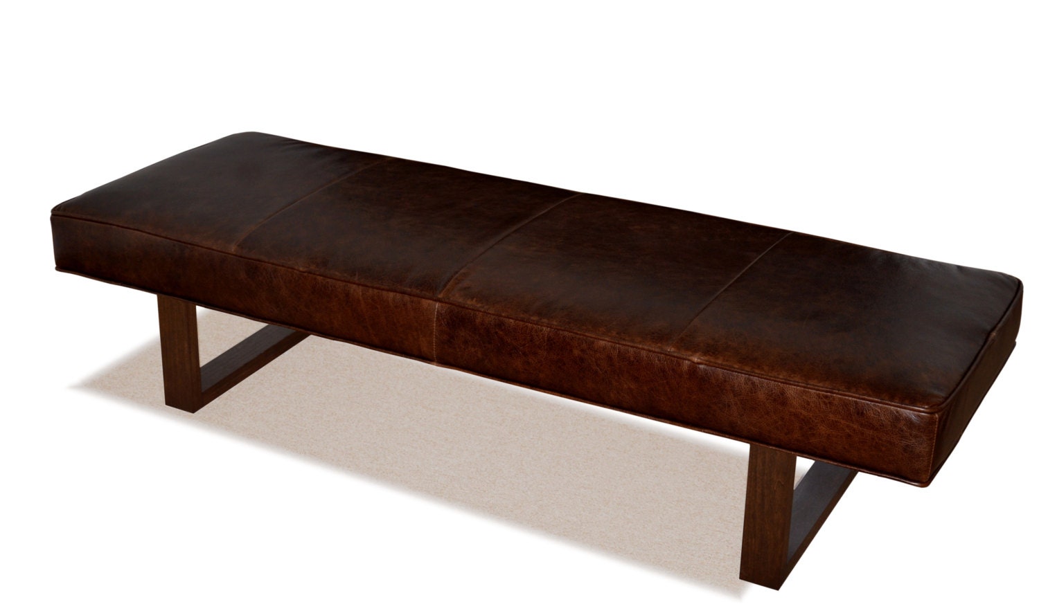 Genuine Leather Upholstered Bench, Ottoman, Coffee Table