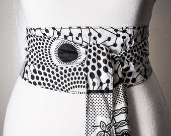 Black and White African Print Obi Belt l Ankara Obi Belt | Wax Print Obi Belt | Wrap Belt | Corset Obi Belt | Plus size belts| African Print