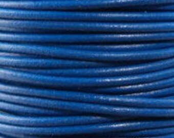 2mm Round Blue Leather Lace Cord - 2mm 3/32" Diameter Royal Lapis Denim Craft Jewelry Bracelet Wrap Necklace - I ship Internationally