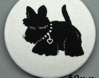 Fabric covered button - dog - Scottish Terrier - Scotties (50-06)