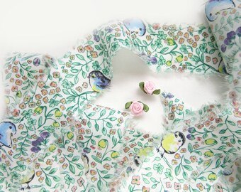 Floral Cotton Craft Ribbon - Shabby Style Gift Wrap Ribbon - Fiber Craft Supplies -Whimsical Birds