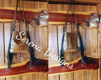Real Leather, fringe cross body bag, chocolate & caramel