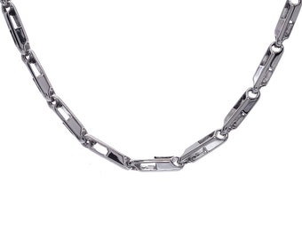 Bar Link Heavy Chain Necklace 14K White Gold 24"