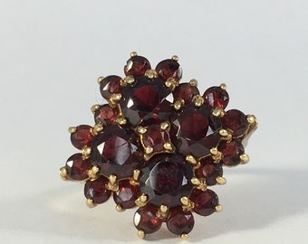Vintage Garnet Cluster Ring in 14k Yellow Gold. Unique Engagement Ring. Statement Ring. January Birthstone. 2 Year Anniversary Gift.