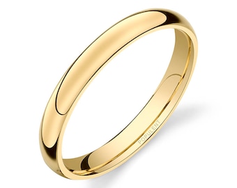 14k Yellow Gold Band (3mm) | PLAIN | Polished Rounded Dome + Comfort Fit | Men's Women's Wedding Ring Simple