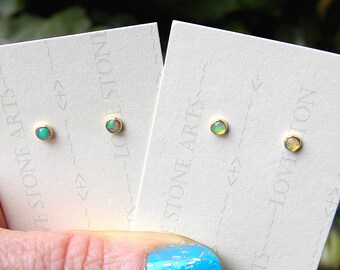 14K Gold Filled Natural Opal Stud Earrings, 3mm AAA+ Welo Opals on 14K Gold Filled Posts