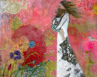 We Carry Each Other - Hand embellished art block