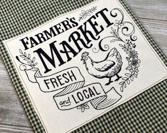Farmer's Market Kitchen Towel, Farmhouse Style, Towel With Hanging Loop, Chicken Hand Towel, Hen Tea Towel, Applique Kitchen Towel, Gift