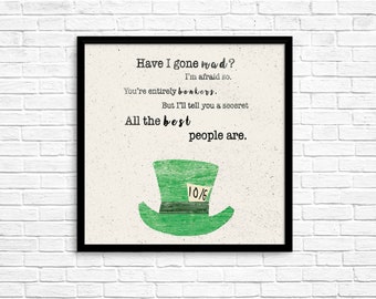 Alice In Wonderland, Mad Hatter, Home Decor, Digital Download