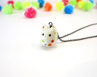Polka Dot Cat Necklace Cat Charm Ceramic Colorful Cat Fun Necklace Polka Dot Necklace Gift Fun Cat Lover Gift Color Cat