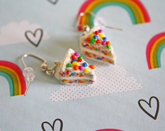 Funfetti Cake Slice Earrings | Polymer Clay Earrings | Confetti Cake Earrings | Food Jewelry | Kawaii Miniature Dessert Jewellery