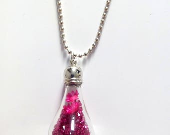 Globe bulb dried flower and pink glass rhinestones