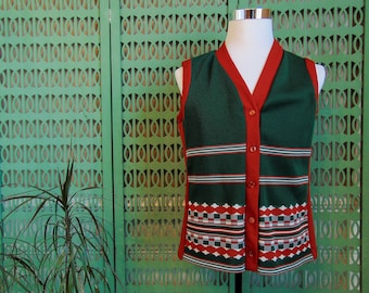 Vintage Knit Vest Ugly Christmas Party Outfit, Mens 60s Fashion Red and Green Vest