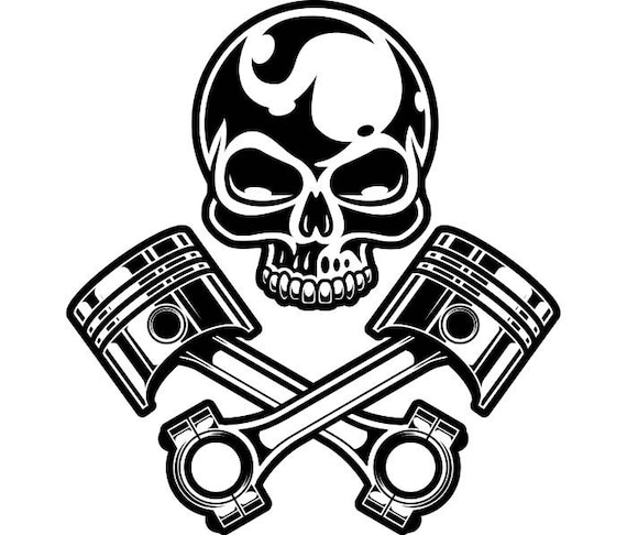 Motorcycle Logo 11 Chrome Skull Pistons Auto Mechanic Bike