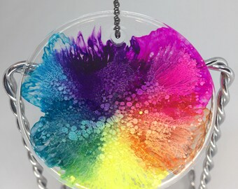 Colorful Rainbow Burst Resin Pendant Necklace