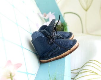 Lace Up Shoes Mini Leather Navy Blue Laced Boots For Neo Blythe Doll Hand Made By MizuSGarden
