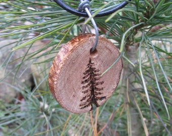 Pine Tree Necklace, Rustic Pine Tree Necklace, Forest Necklace, Woodland Jewelry, Woodland Necklace, Tree Necklace, Wood Slice Necklace