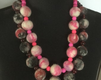 Handmade, felted beaded necklace, set of 2