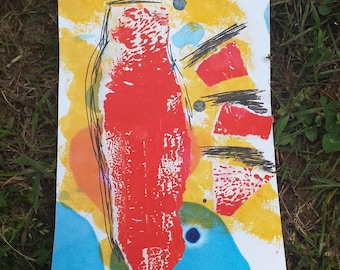 Lobster,Mixed Medida Index Card Mini Painting