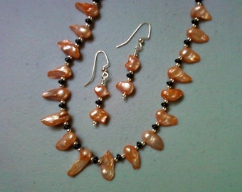 Orange, Silver and Black Blister Pearl Necklace (0485)