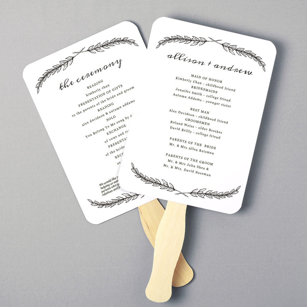 Instant Download DIY Wedding Program Fan Template Quill