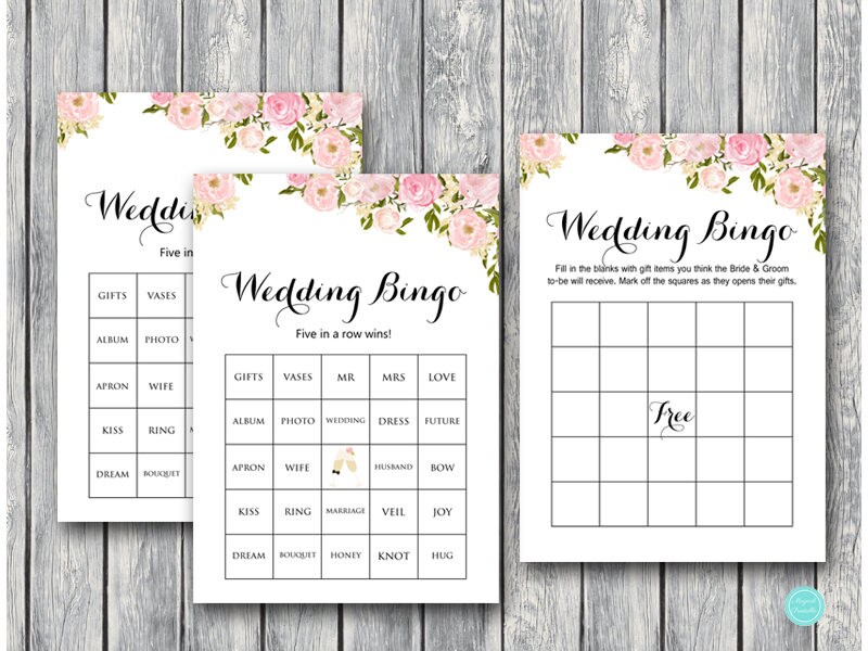 Pink Wedding Shower Bingo Cards Prefilled Bridal Shower Bingo