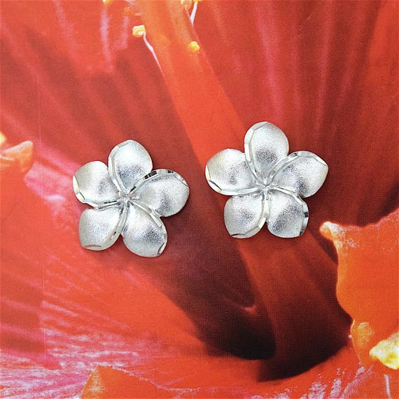 Plumeria Earring 14KT White Gold Plumeria Stud Earring