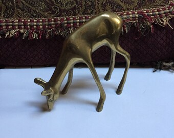 Vintage Brass Deer - Doe Grazing