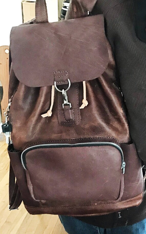 Handmade Leather Drawstring Backpack