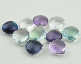 AAA MicroFaceted Multicolored Fluorite Gemstone Heart Briolette Beads