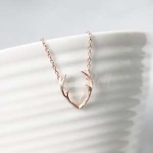 Rose gold antler necklace, Horn necklace, Horn jewelry, Forest woodland jewelry, Animal jewelry, Nature inspired jewelry, Christmas gift,