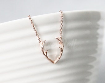 Rose gold antler necklace, Horn necklace, Horn jewelry, Forest woodland jewelry, Animal jewelry, Nature inspired jewelry, Christmas gift,