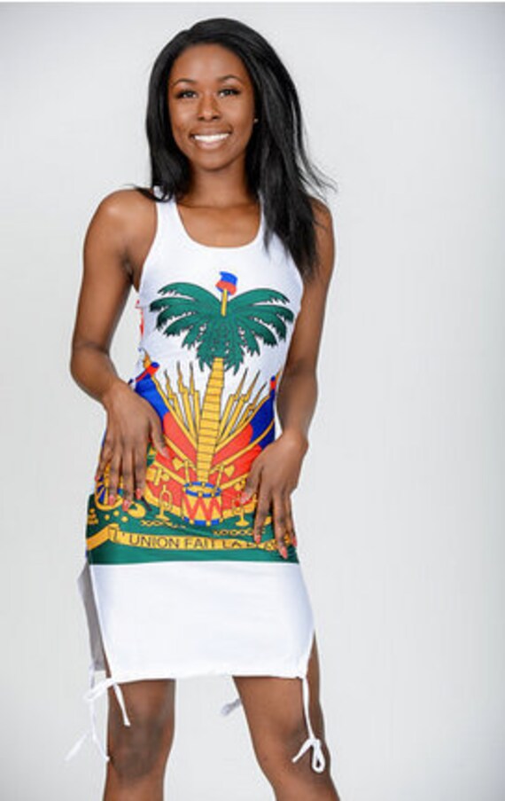 Haitian Flag Shirt Dress White