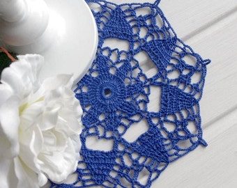 SALE 15% OFF: Blue crochet doily Lace doily Handmade centerpiece doily Crochet doilies Table decoration Cotton lace doily 301