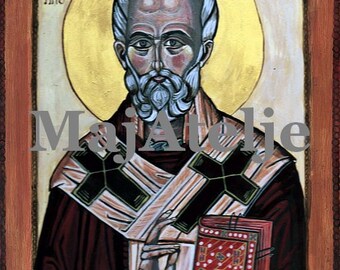 Saint Nicolas, Handpainted, Orthodox byzantine icon, Art for digital download, Printable