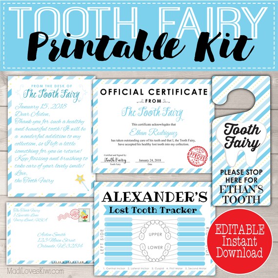 boy tooth fairy letter instant download kit pdf teeth