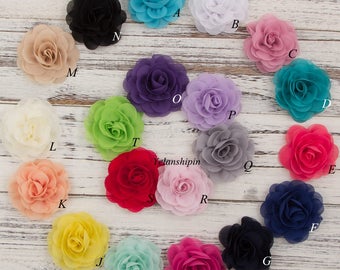 Free Shipping Chiffon Petals Poppy Flower Rolled Rose Fabric Hair Flowers For Baby Girls Hair Headband Accessories Diy Supplies Flower 8cm