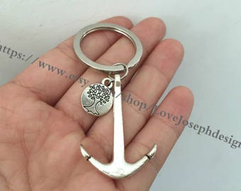 Anchor & tree keychain, Anchor tree gifts key ring