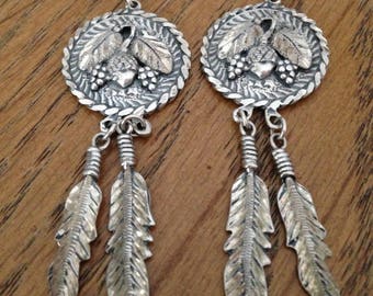 Black Hills Sterling Silver Medallion and Feathers Earrings