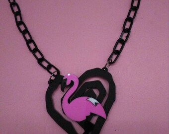 Spiral heart flamingo necklace