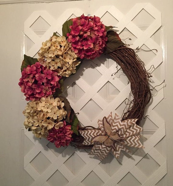 Hydrangea Wreaths - Pink and Cream Wreath - Summer Hydrangea Wreath - Hydrangea Door Wreath - Pink Hydrangeas - Christmas In July - Flowers
