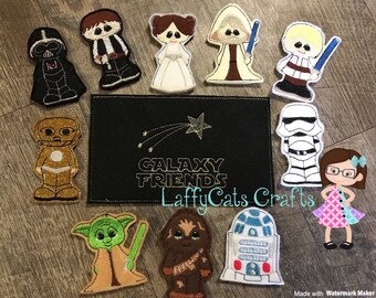 Handmade Galaxy Friends Finger Puppet Set, Finger Puppets, Puppets, Star Finger Puppets, Star Wars Inspired Finger Puppet Set, Puppet Set