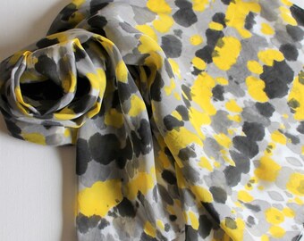 Hand Painted Silk Scarf - Handpainted Scarves Yellow Black Gray Grey Silver White Tie Dyed Dye Bumblebee Bee Sun Bright