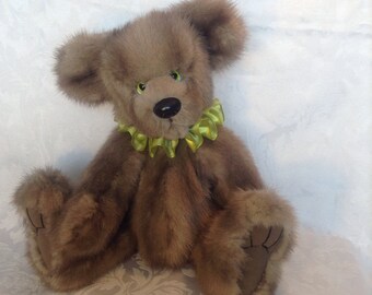 Artist teddy bear OOAK 16" real gray mink teddy bear