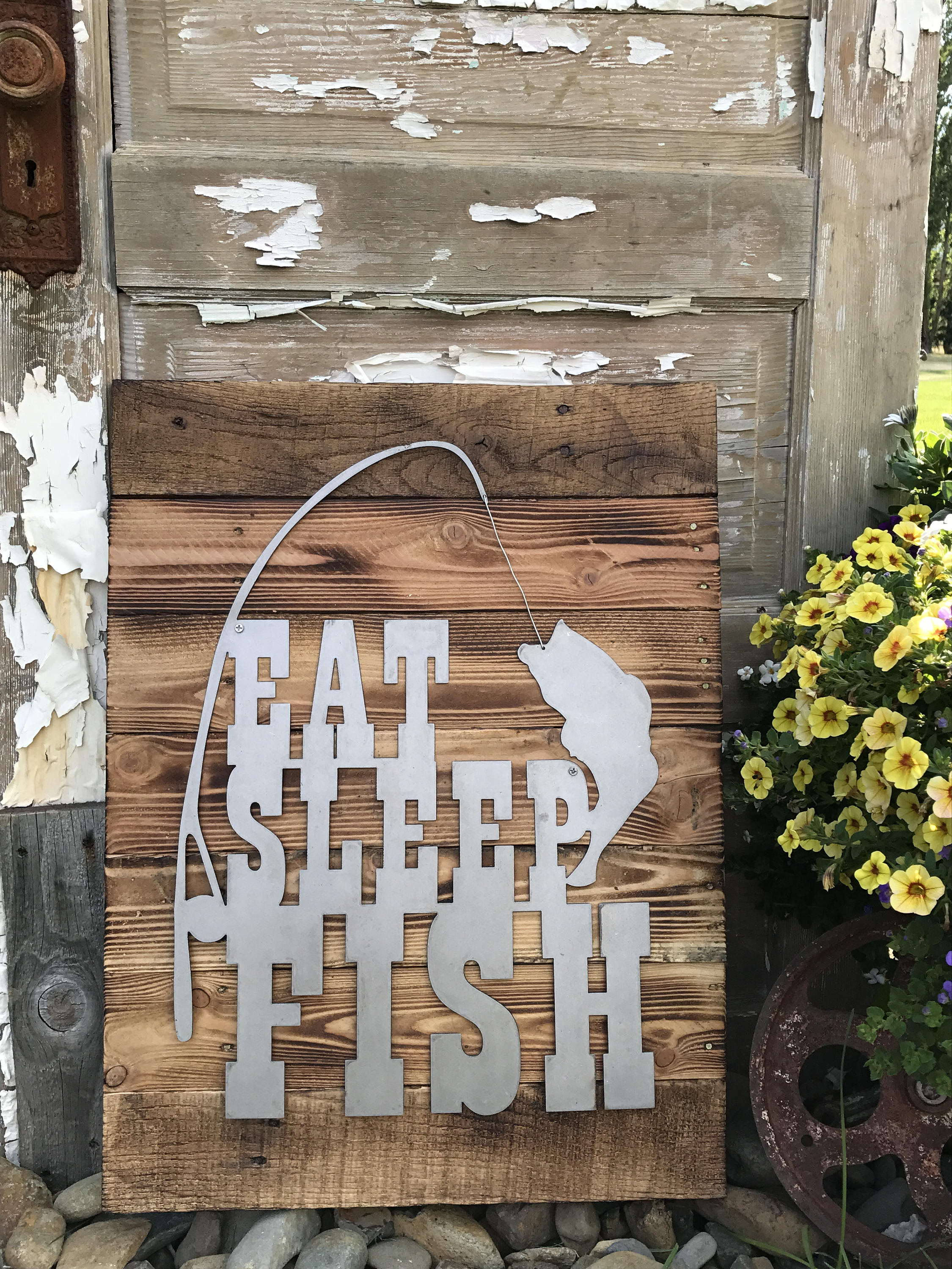 eat sleep fish fishing decor rustic farmhouse style decor country