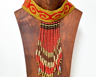 Hand-woven in loom Vertical Mapuche ethnic necklace